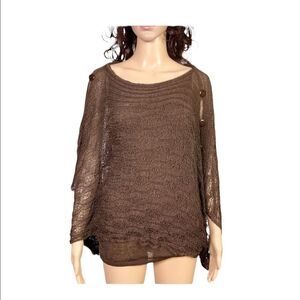 Kokomo Y2K Brown Boat Neck Poncho Style Knit Button Detail Sweater L/XL